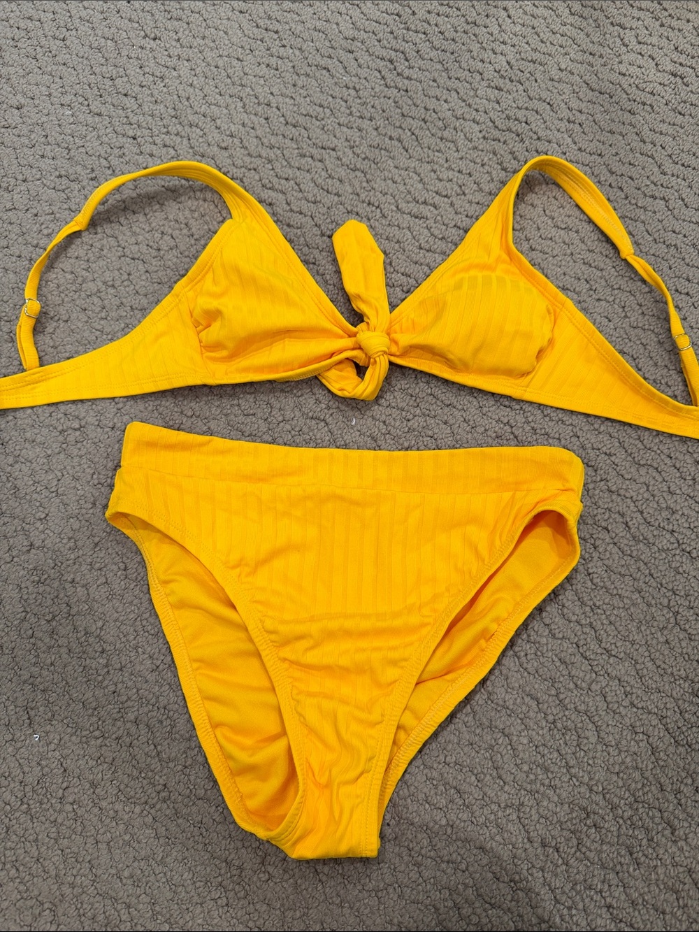 Xhilaration Bright Yellow Ribbed Tie-Front Bikini Set